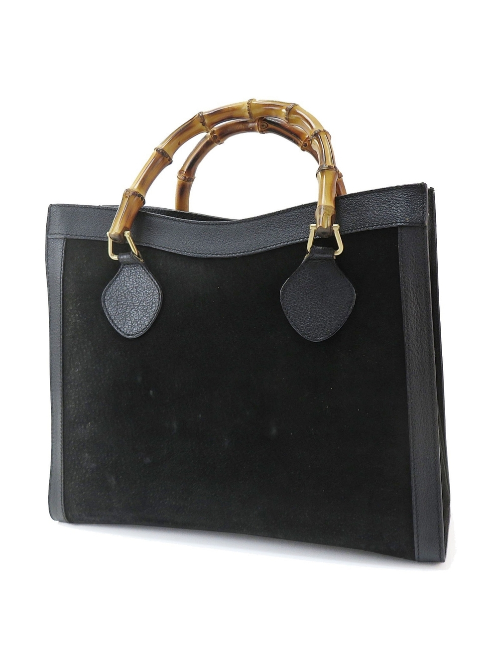 Gucci Vintage Blue Suede Princess Diana Bamboo Tote Bag